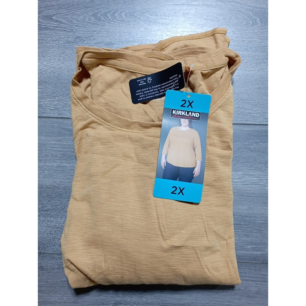 Kirkland Signature 3/4 Sleeve Slub Tee Womens 2X Yellow Cotton T-Shirt 7991664